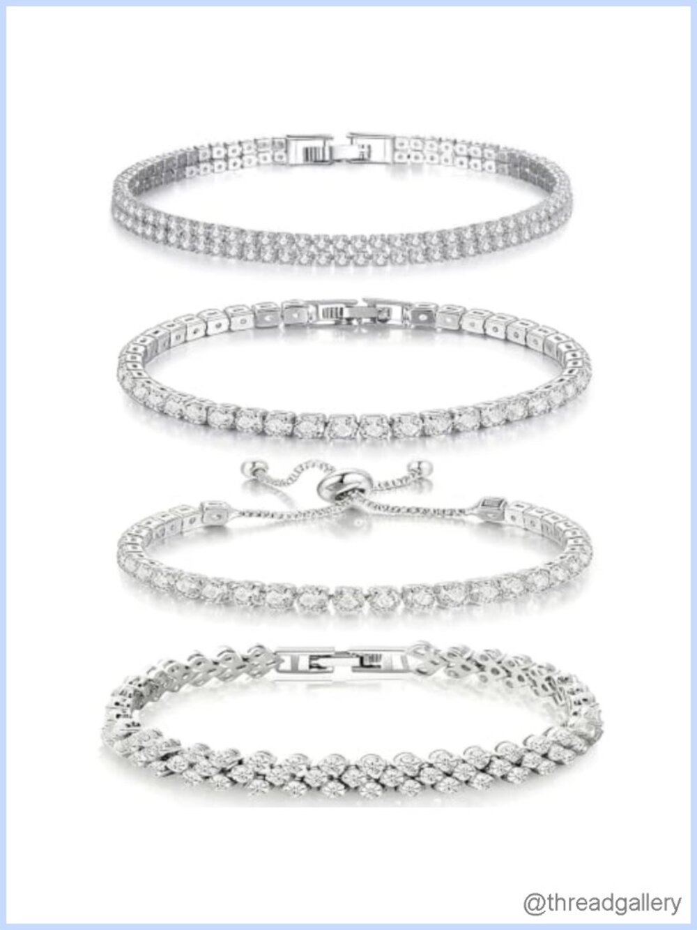 4 Pc Silver CZ Tennis Bracelet Set Adjustable Rhinestone Stack Jewelry